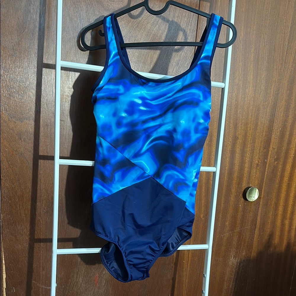 NWT Lands' End Blue Women's One Piece Swimsuit Cinched Waist Chlorine Resistant